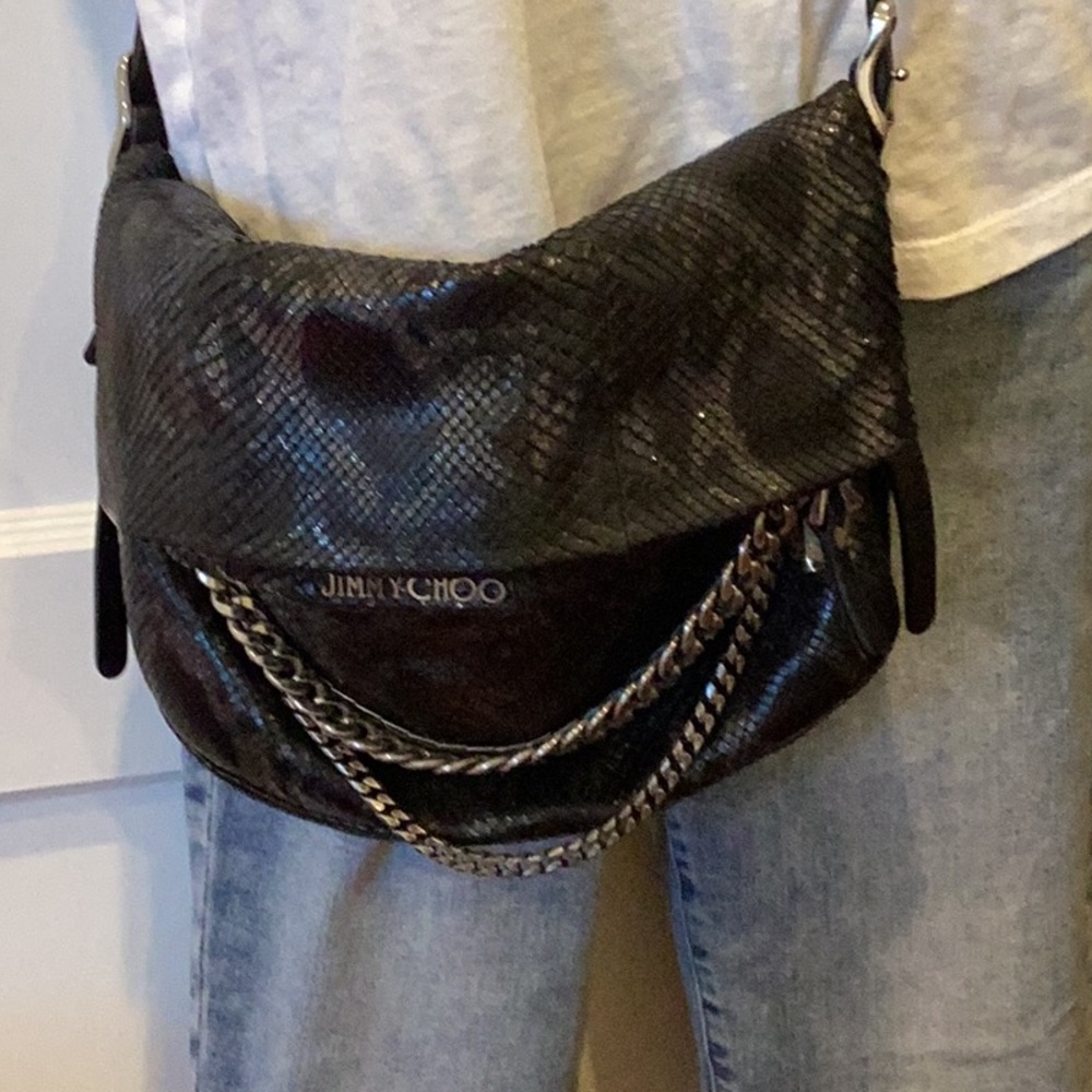 Jimmy Choo Black Textured Shoulder Bag with Silver Chain
Crossbody